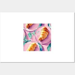 Watercolor croissant pattern Posters and Art